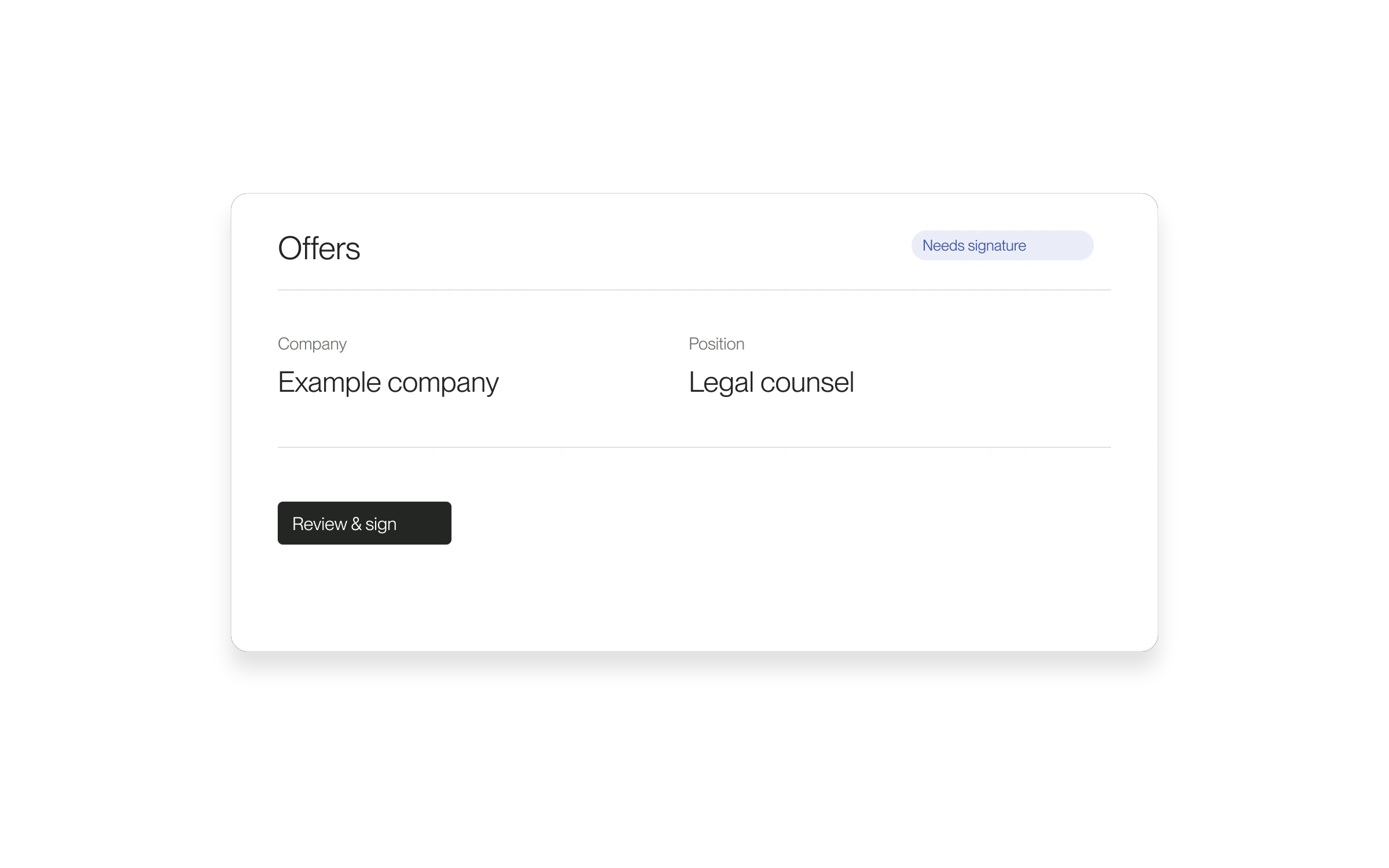 Offer card illustration emphasizing separate company and position details.