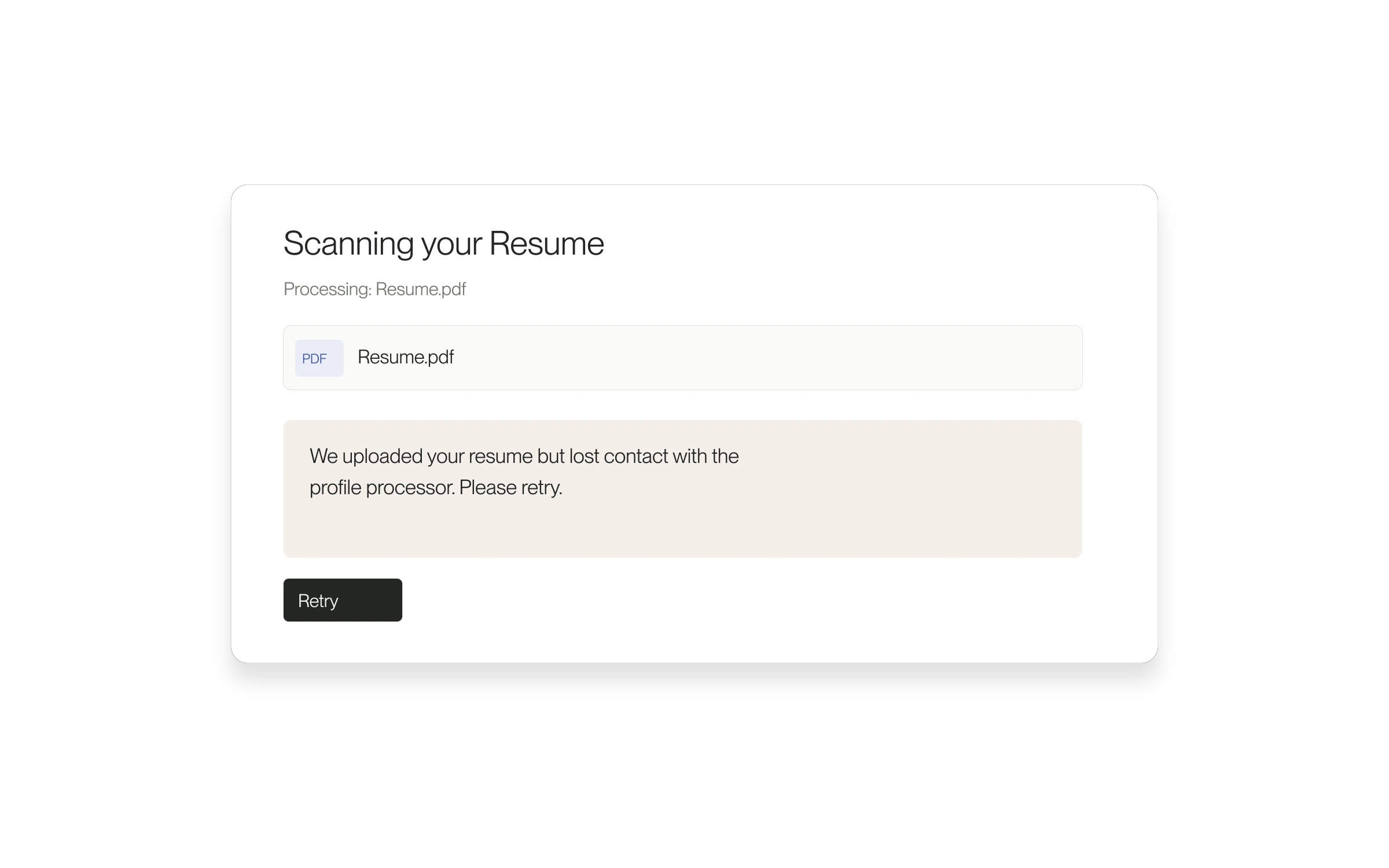 Illustration distinguishing a received résumé file from unfinished profile processing.