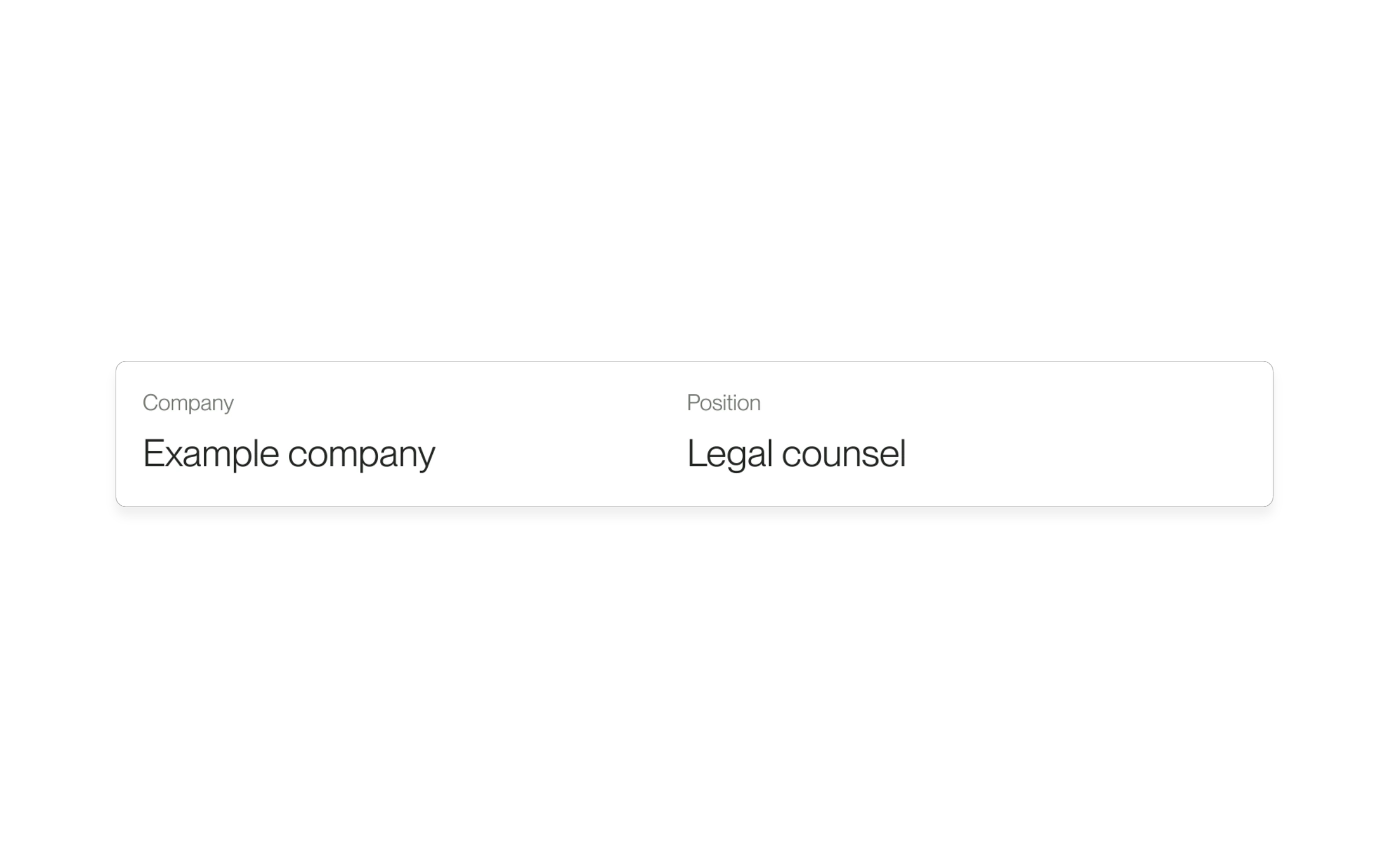 Native product detail showing the company and position fields on an offer, using example data.