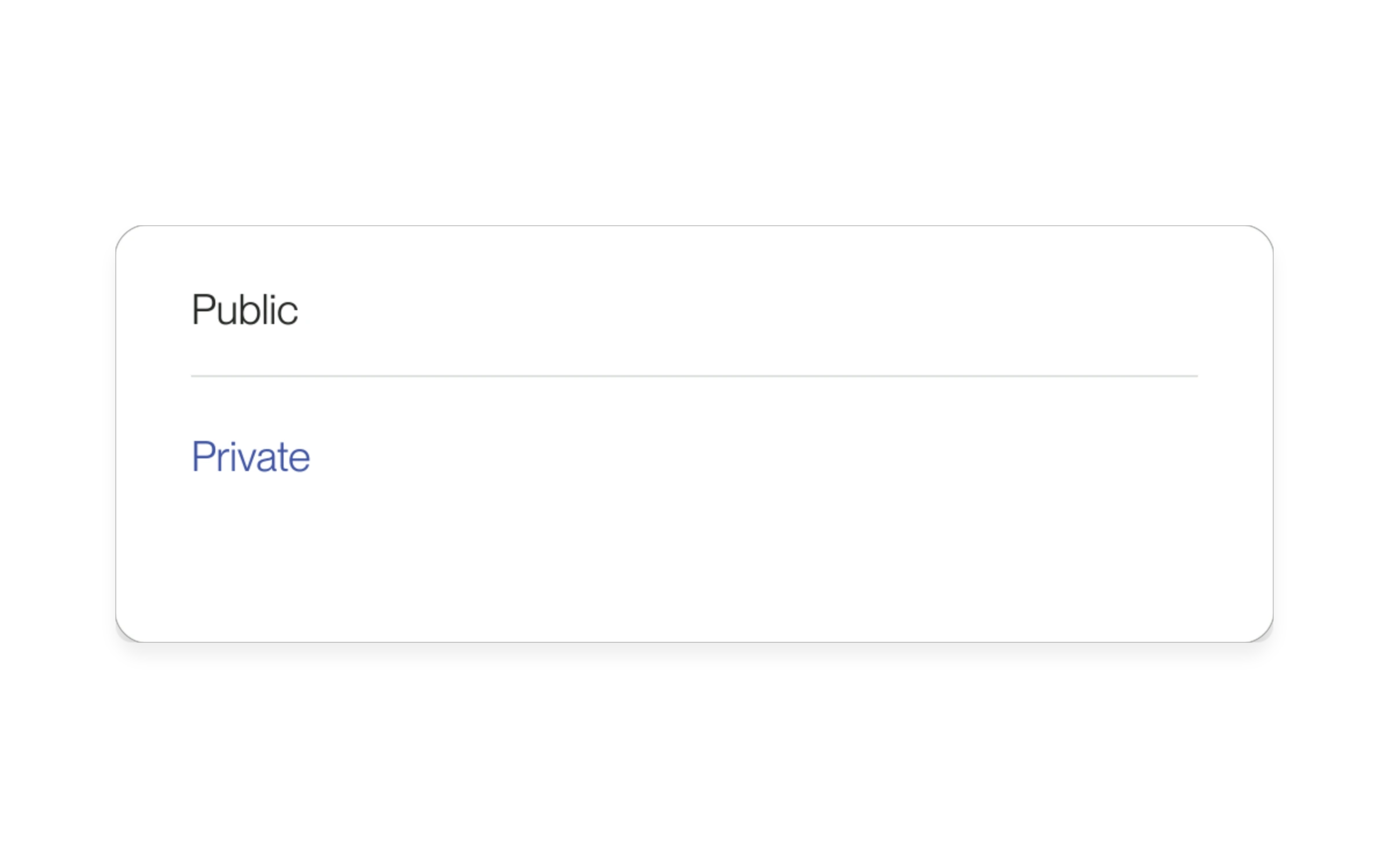 Native product detail showing the Public and Private visibility choices, using example data.
