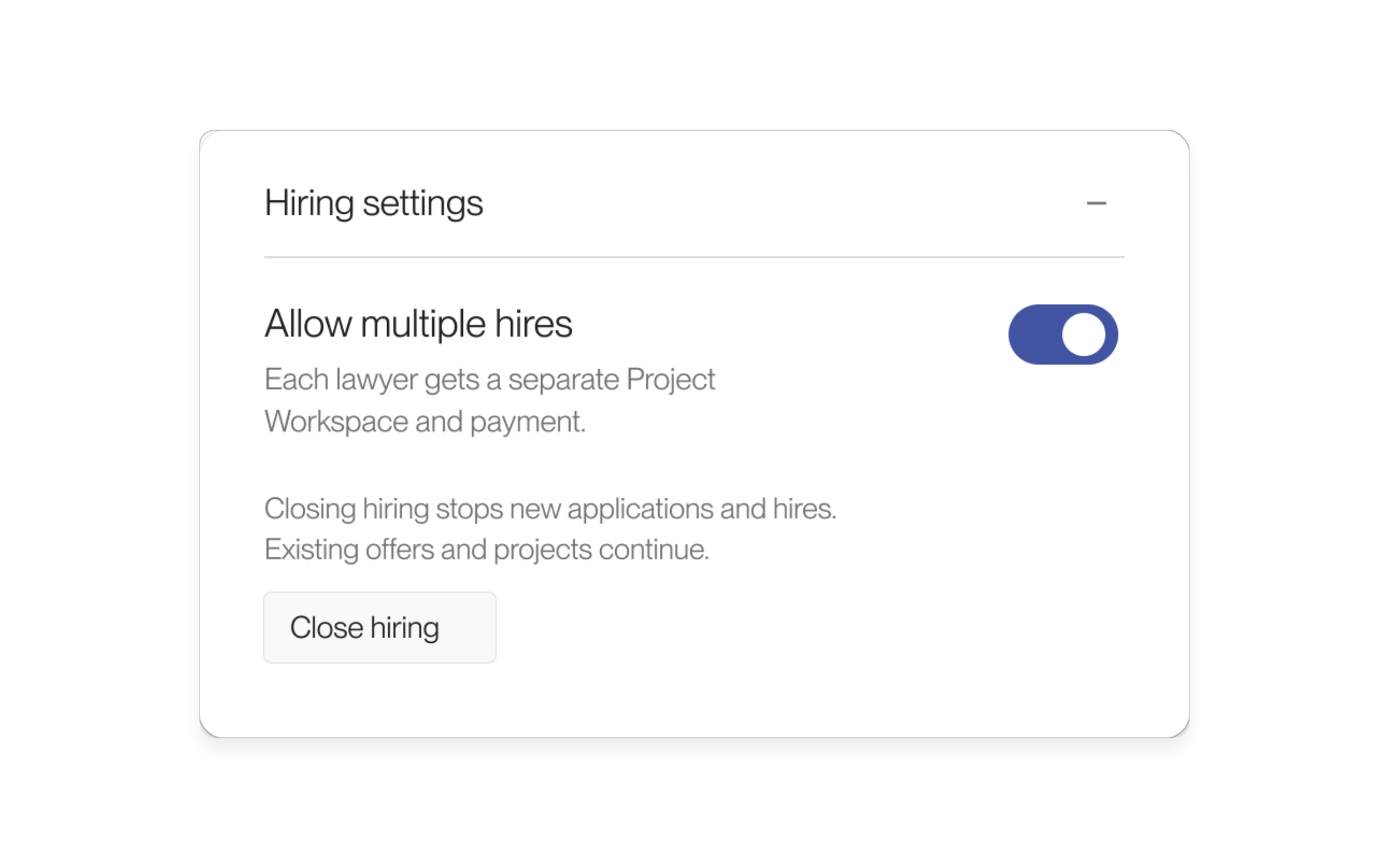 Native product detail showing the Allow multiple hires setting, using example data.